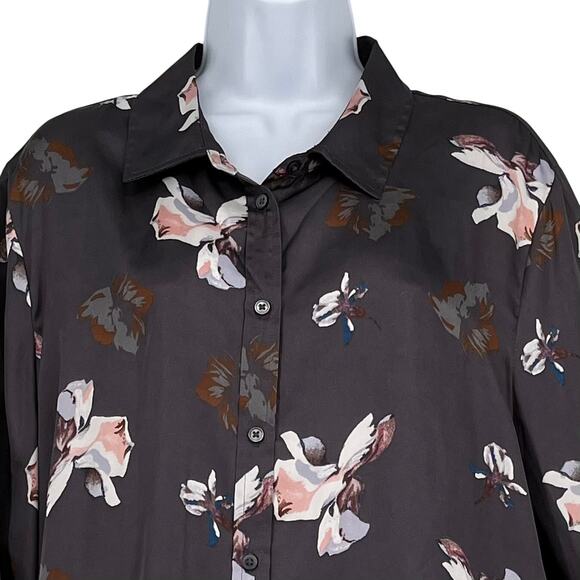 Banana Republic Satin Floral Blouse in Gray and Pink Size XL - Picture 2 of 9